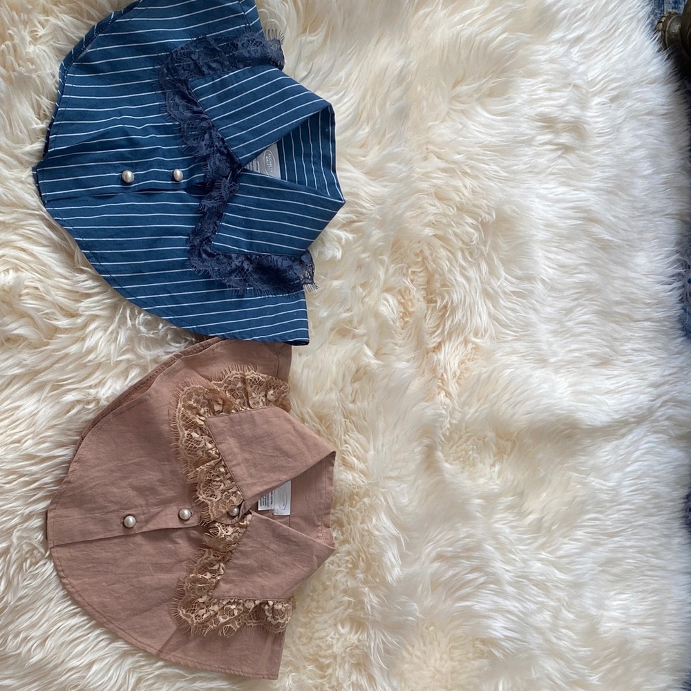 Elegant Blue and Brown Lace Trim Scarves